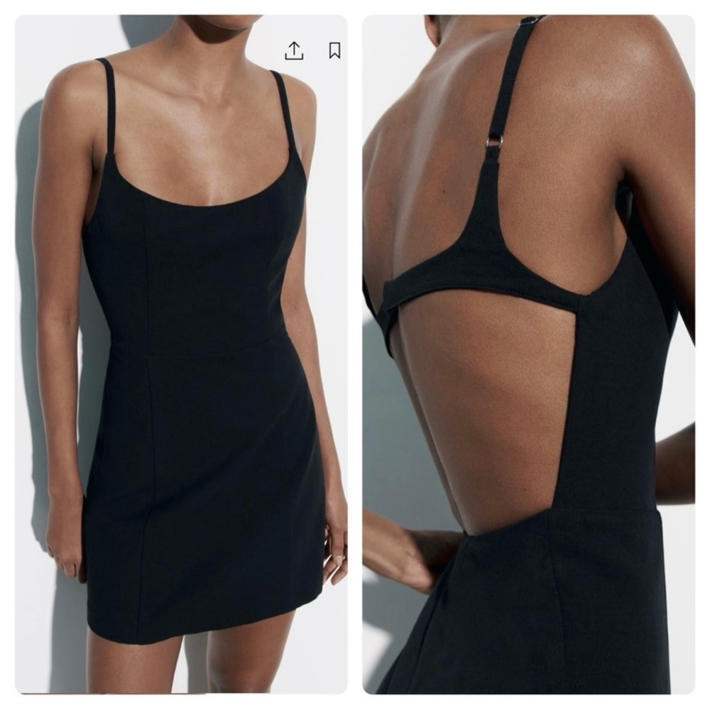 Zara Open Back Linen Blend Minimalist Mini Dress NWT Size Small